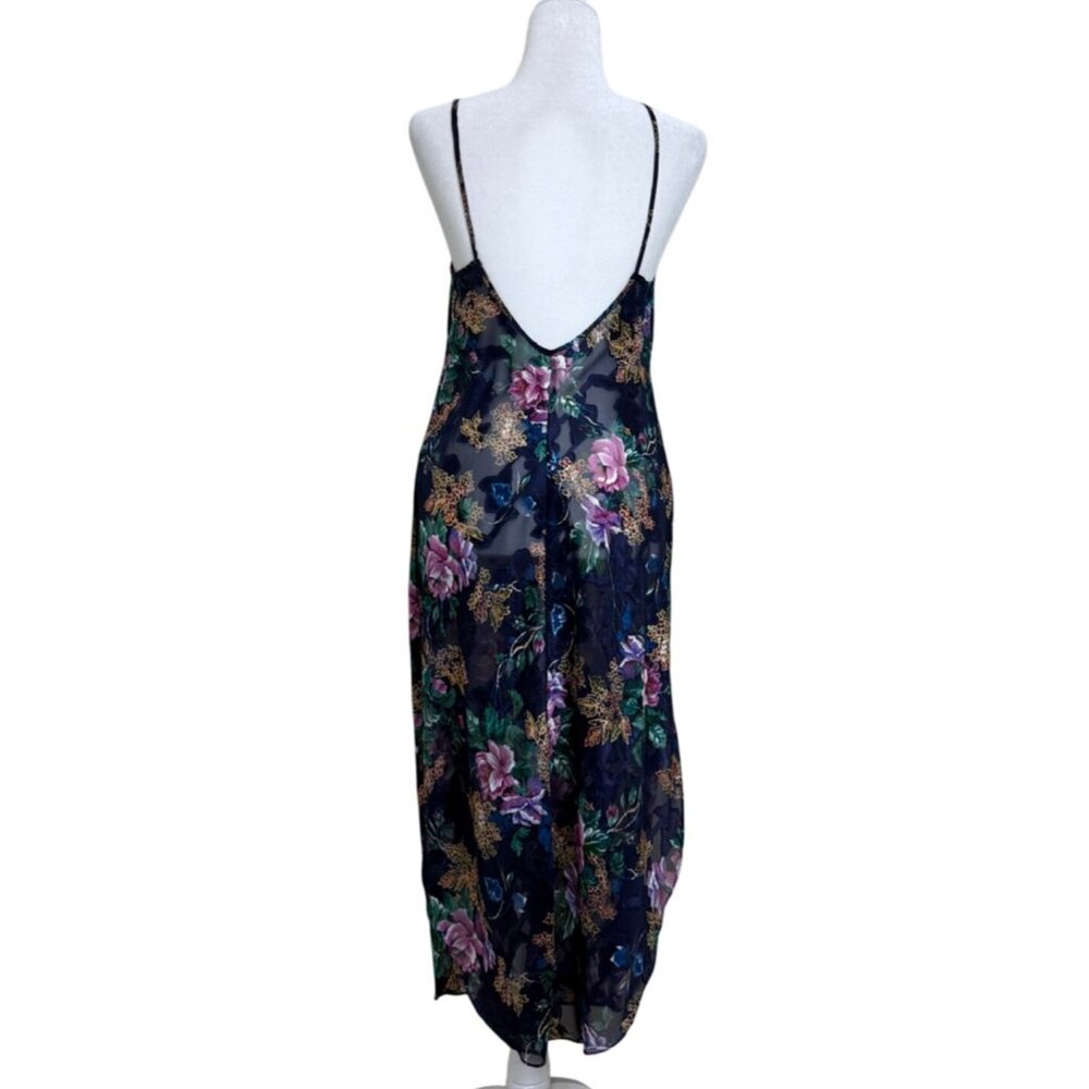 Vintage California Dynasty Slip Nightgown Lace Sheer Burnout Floral Blue Size S - Picture 2 of 7